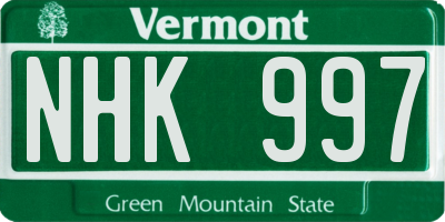 VT license plate NHK997