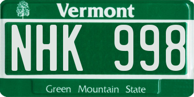 VT license plate NHK998