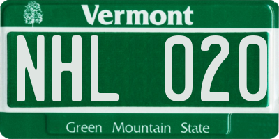 VT license plate NHL020