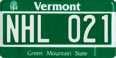 VT license plate NHL021