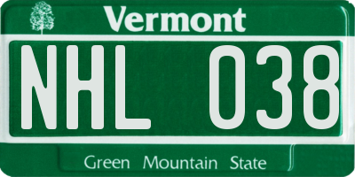 VT license plate NHL038