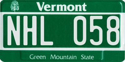 VT license plate NHL058