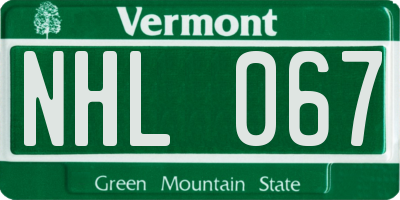 VT license plate NHL067