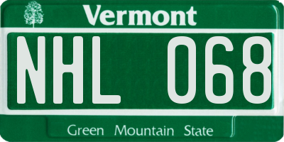 VT license plate NHL068