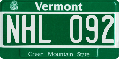 VT license plate NHL092