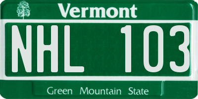VT license plate NHL103