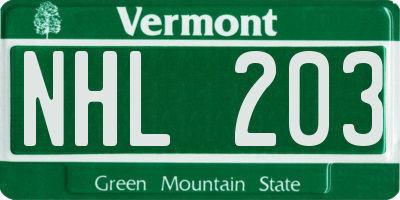 VT license plate NHL203