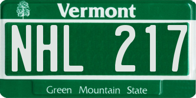 VT license plate NHL217