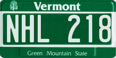 VT license plate NHL218