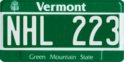 VT license plate NHL223