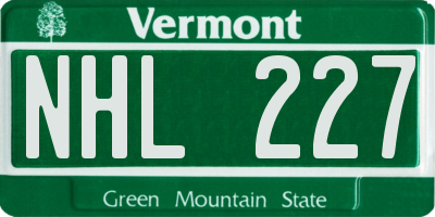 VT license plate NHL227