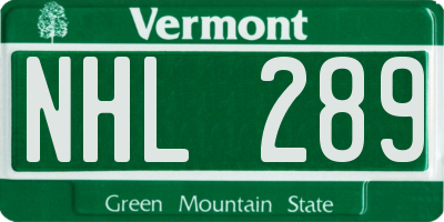 VT license plate NHL289