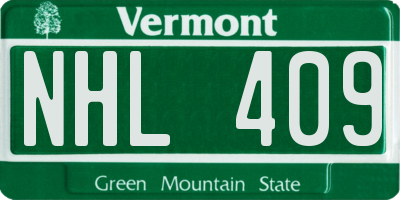 VT license plate NHL409