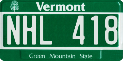 VT license plate NHL418