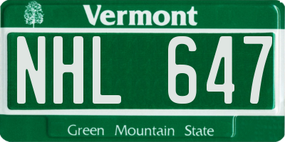 VT license plate NHL647