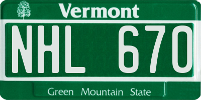 VT license plate NHL670