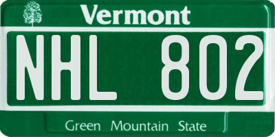 VT license plate NHL802