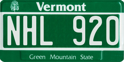 VT license plate NHL920