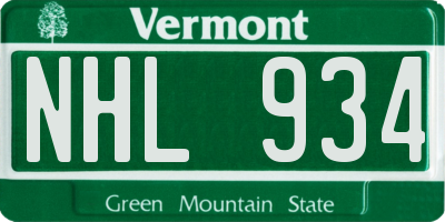 VT license plate NHL934