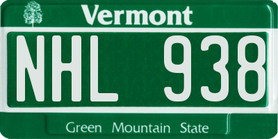 VT license plate NHL938