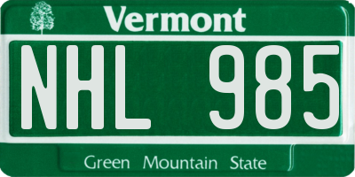 VT license plate NHL985