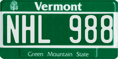 VT license plate NHL988
