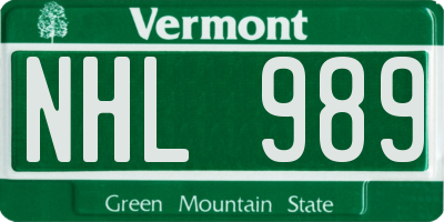 VT license plate NHL989