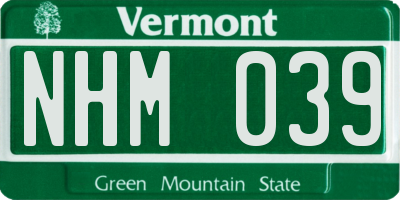 VT license plate NHM039