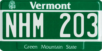 VT license plate NHM203