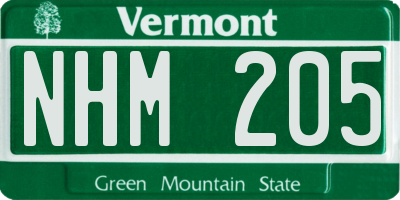 VT license plate NHM205