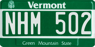 VT license plate NHM502
