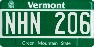 VT license plate NHN206