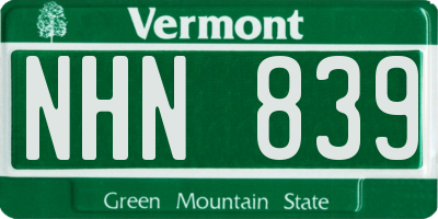 VT license plate NHN839