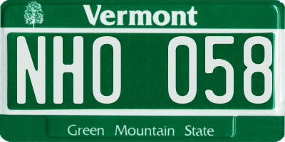 VT license plate NHO058