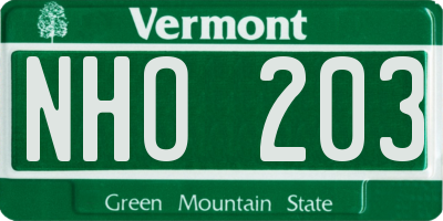 VT license plate NHO203