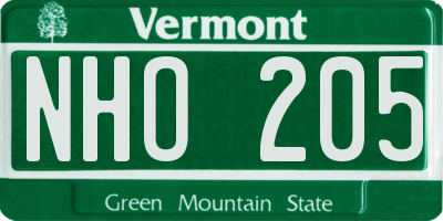 VT license plate NHO205