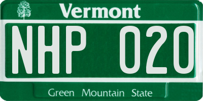 VT license plate NHP020