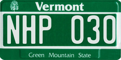 VT license plate NHP030