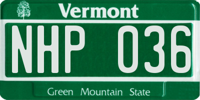 VT license plate NHP036