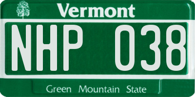 VT license plate NHP038