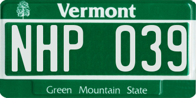 VT license plate NHP039