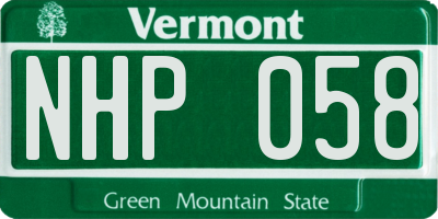 VT license plate NHP058