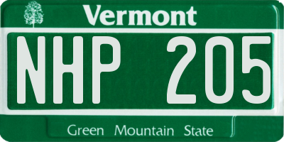 VT license plate NHP205