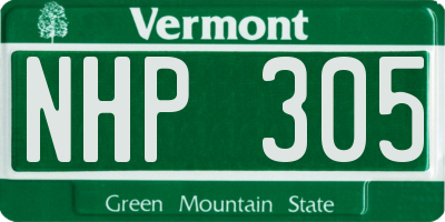 VT license plate NHP305