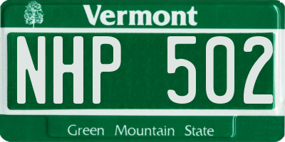 VT license plate NHP502