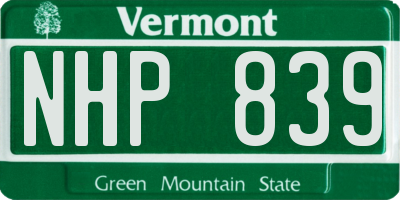 VT license plate NHP839