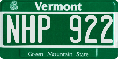 VT license plate NHP922