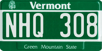 VT license plate NHQ308