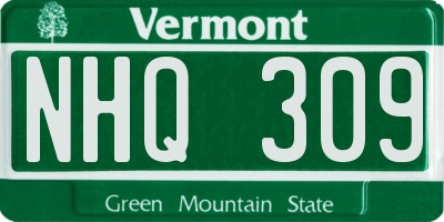 VT license plate NHQ309
