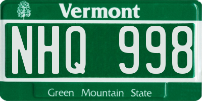 VT license plate NHQ998